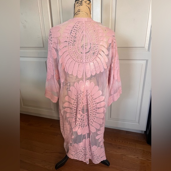 Sheer blush kimono embroidered lace cardigan small medium - Picture 3 of 7